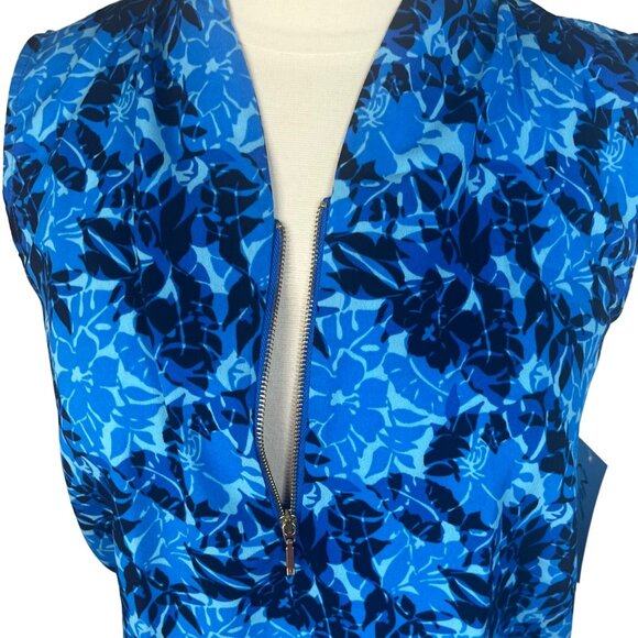 NY Collection Sleeveless Blouse Womens Small Blue Floral Zipper New - Picture 6 of 10